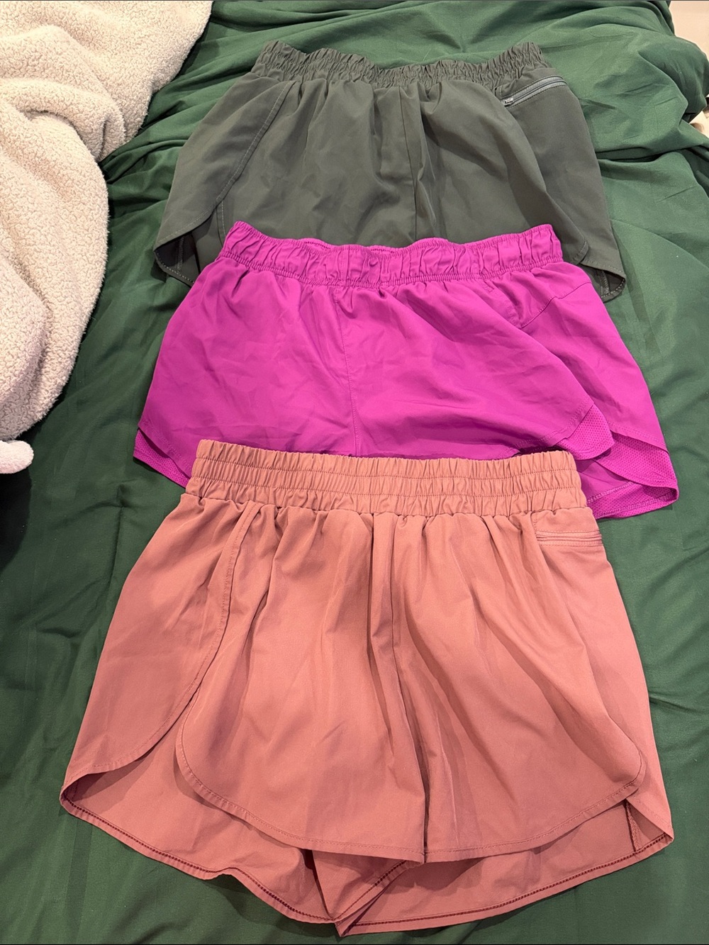 Women’s Elastic-Waist Active Shorts bundle - Olive, Magenta, Dusty Rose
